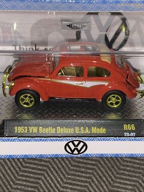 VW 1953 Beetle Deluxe Kids Toy Car - Red with Gold Accents